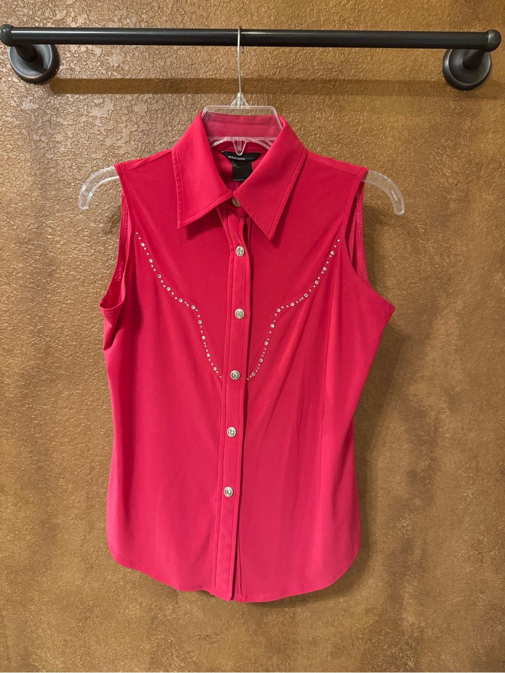 Western Ethics Vintage Hot Pink Sleeveless Shirt Western Bling Snap Rhinestone M